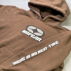 Y2K No Fear Brown Hoodie Youth M Skate Streetwear Vintage Pullover‎ Fleece